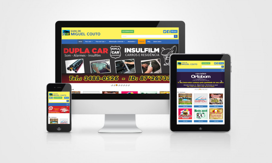 Layout do site do Guia de Miguel Couto em diversos formatos de tela