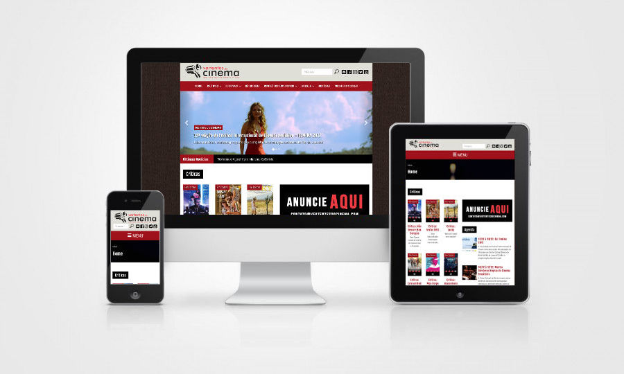 Demonstração do site Vertentes do Cinema em diversos formatos de tela